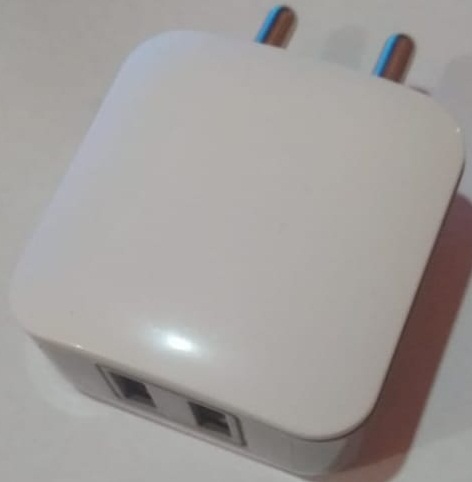 Mobile Charger 3A Double USB - Poly Carbonate, 5V 3A, Grey+White | 2 Pin Socket, Suitable for Mobile & Tablet, 6 Months Warranty