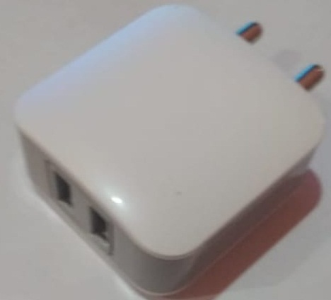 Mobile Charger 3a Double Usb - Poly Carbonate, 5v 3a, Grey+white | 2 Pin Socket, Suitable For Mobile & Tablet, 6 Months Warranty