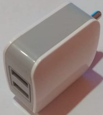 Mobile Charger 3a Double Usb - Poly Carbonate, 5v 3a, Grey+white | 2 Pin Socket, Suitable For Mobile & Tablet, 6 Months Warranty