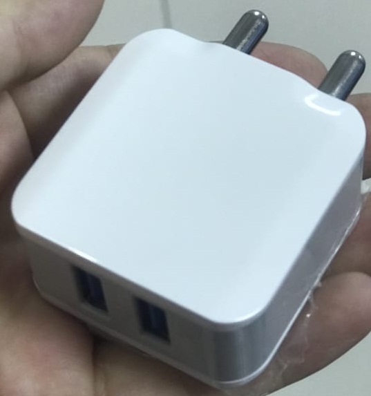 Mobile Charger 3a Double Usb - Poly Carbonate, 5v 3a, Grey+white | 2 Pin Socket, Suitable For Mobile & Tablet, 6 Months Warranty