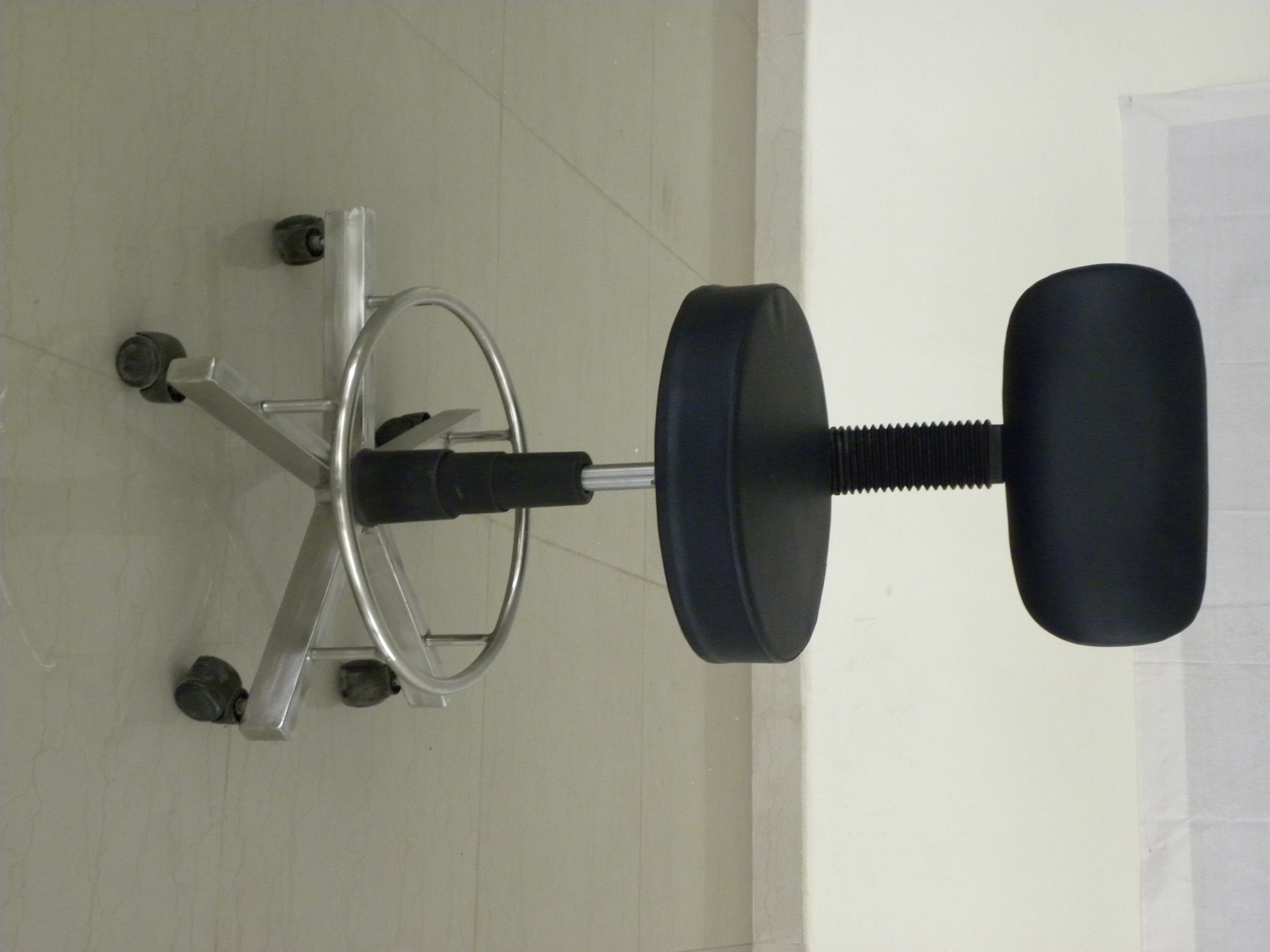 Hospital Revolving Stool - Stainless Steel Frame, 18x27 Adjustable Height, Black Leather Seat | Durable, Rotatable Design With 5 Wheels
