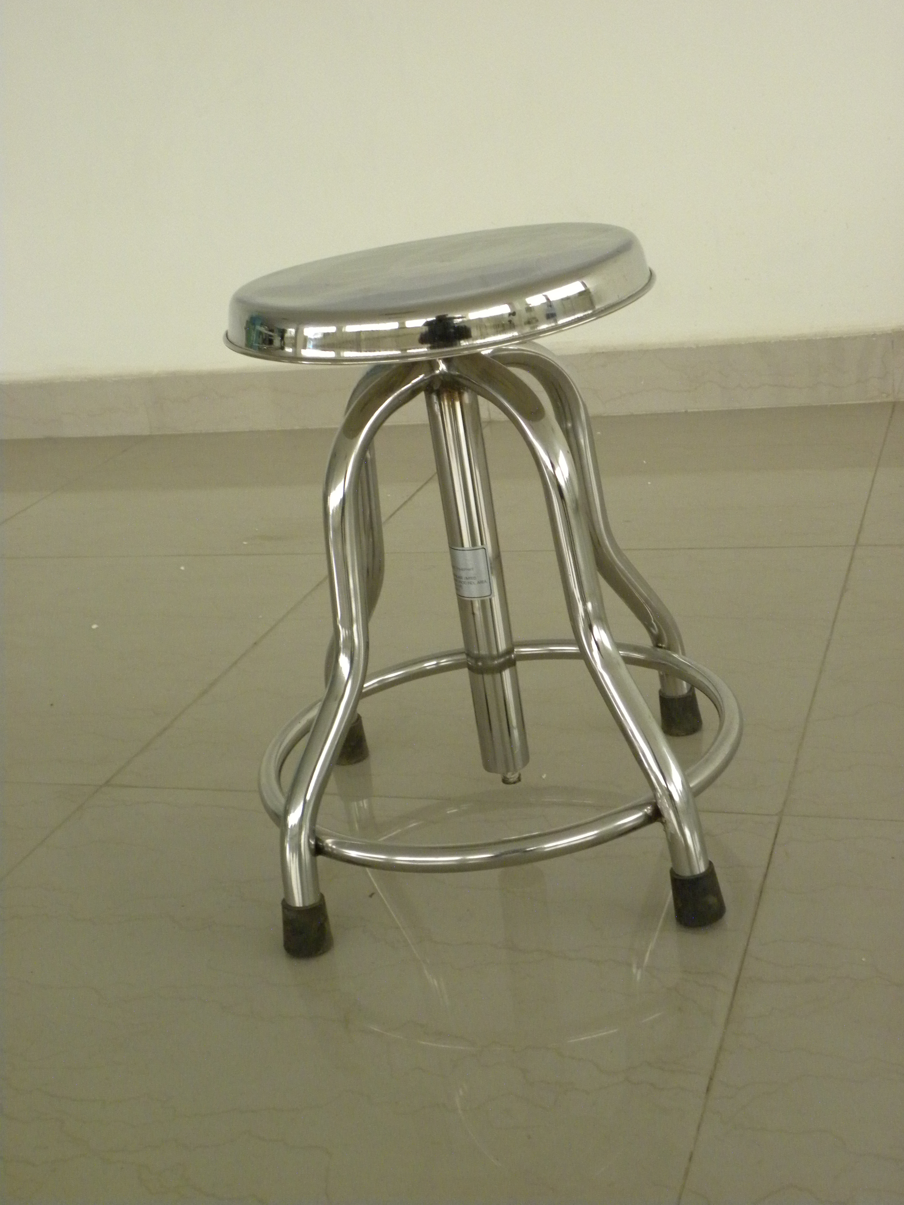 Hospital Revolving Stool - Stainless Steel Frame, 18x27 Adjustable Height, Black Leather Seat | Durable, Rotatable Design With 5 Wheels