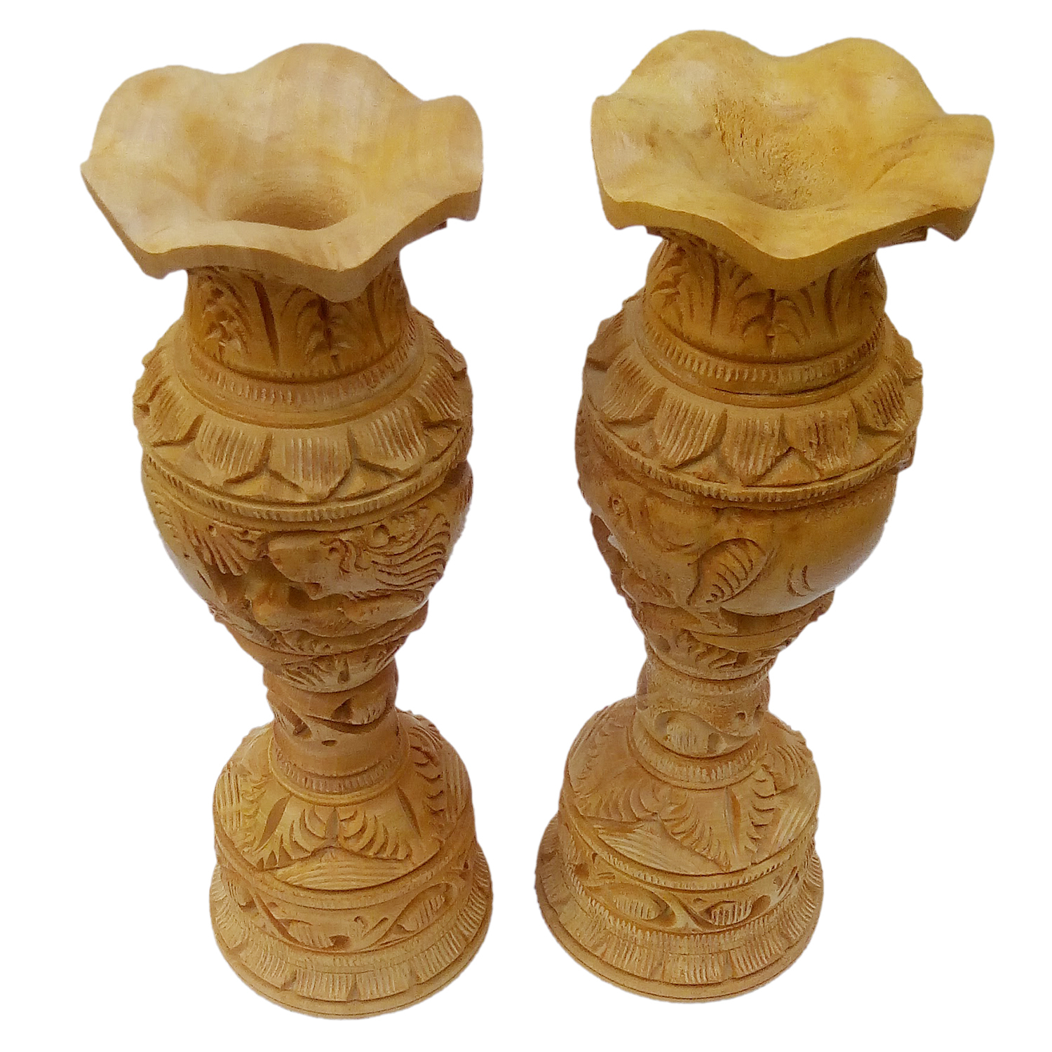 Brown Wooden Flower Vase/pot Set Of 2 Pic