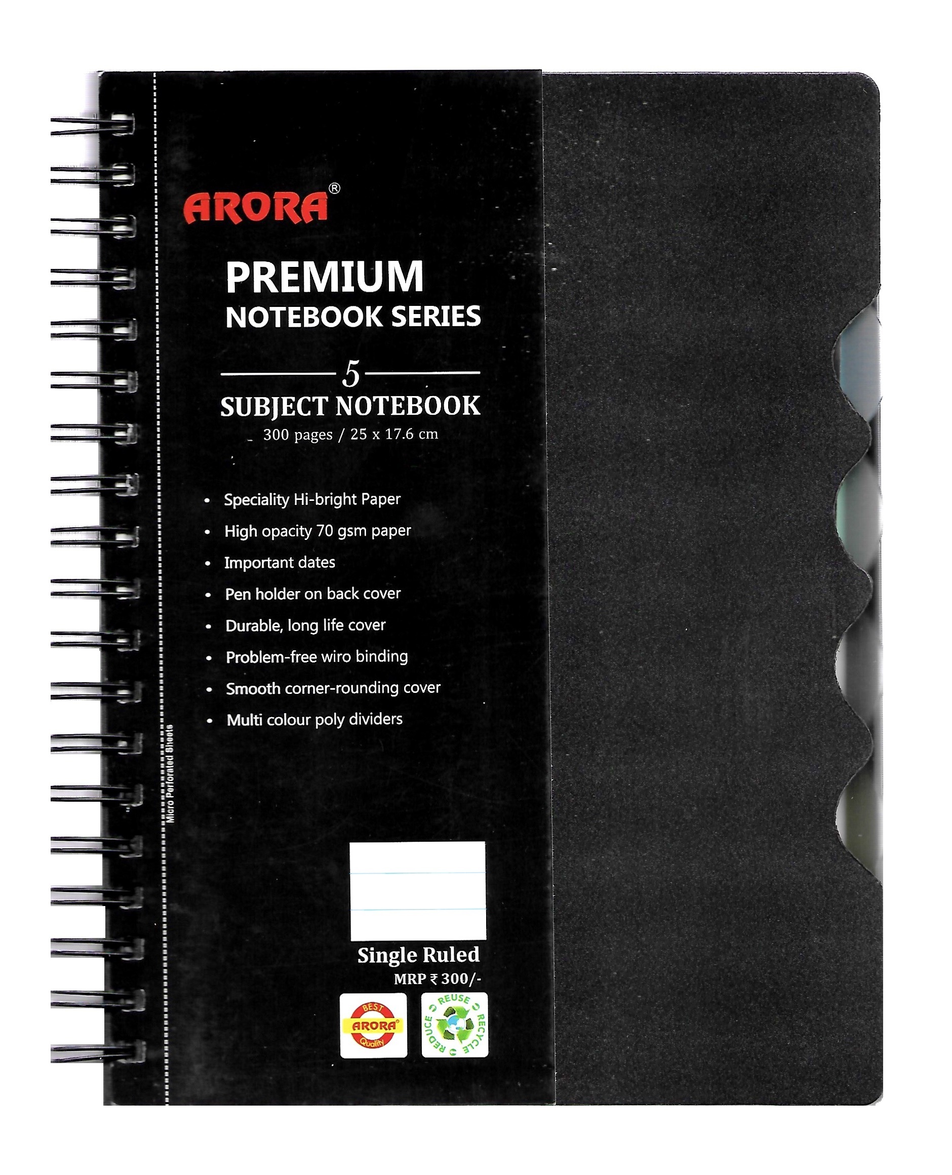 Nescafe Size 5 Subject Premium Wiro Notebook - 70 Gsm, A5, 300 Pages | Durable Polycover With Rounded Corners, Micro-perforated Sheets, Pen Holder