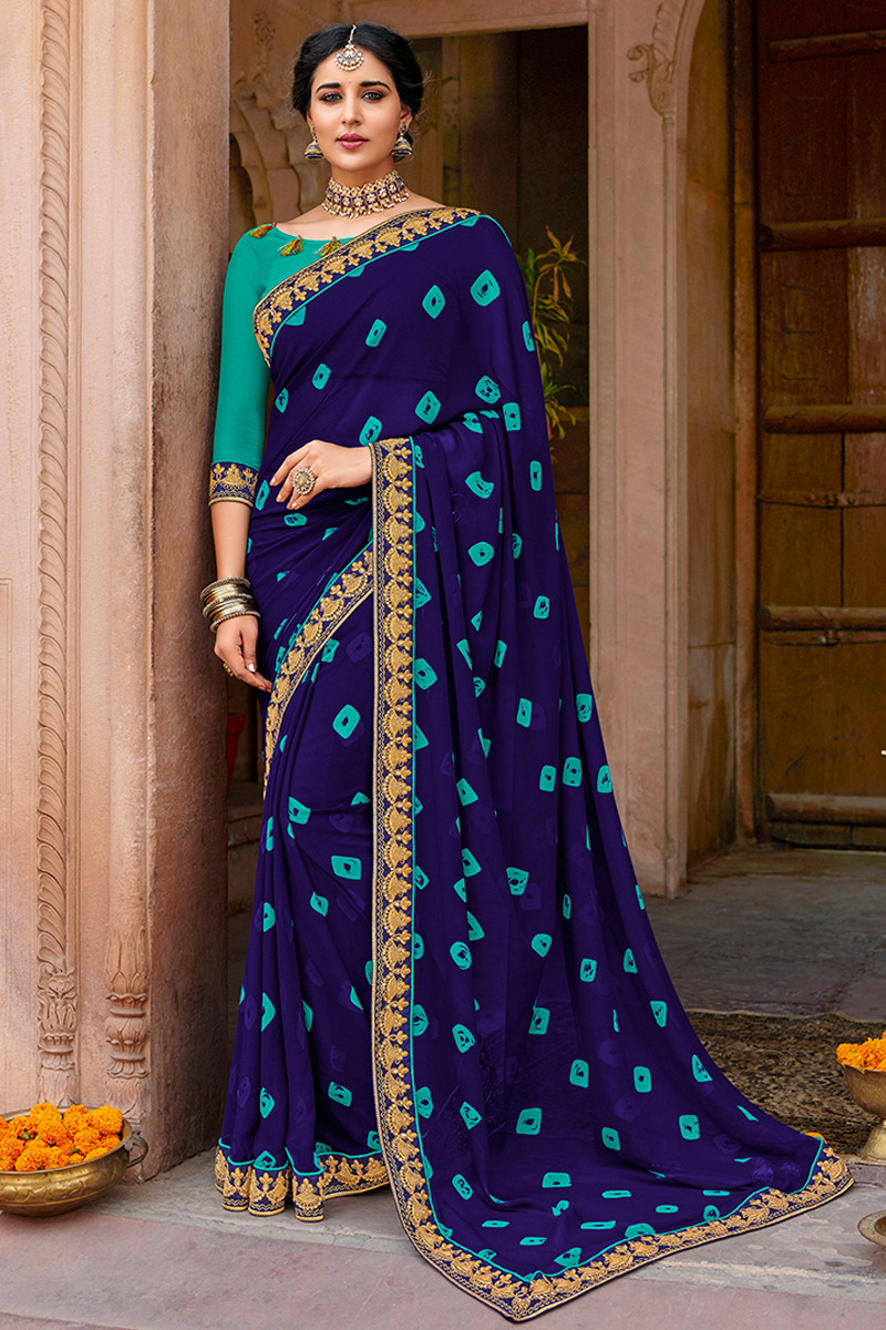 Blue Designer Bandhani Saree