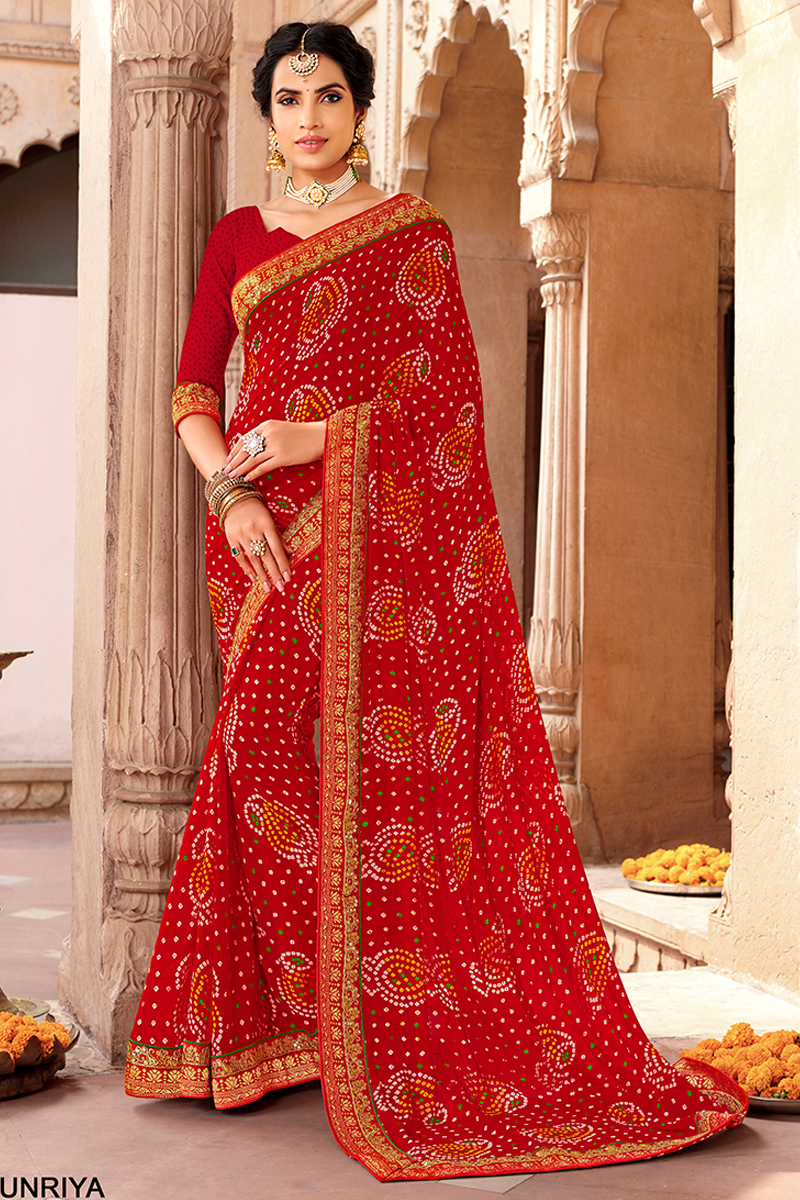 Maroon Traditional Bandhej Saree