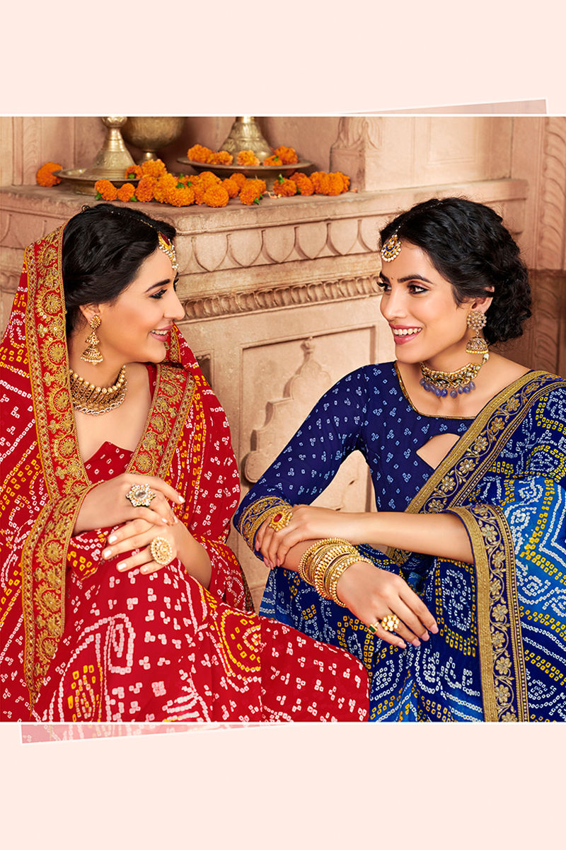 Blue Bandhani Saree Collection
