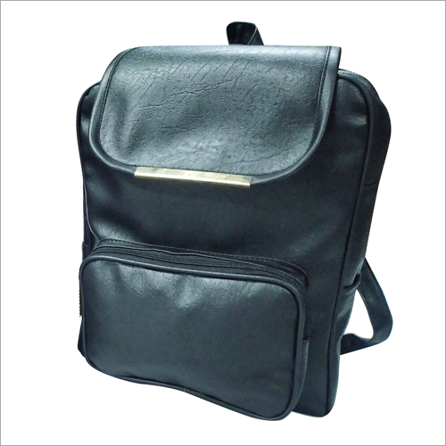 Black Plain Pu Backpack