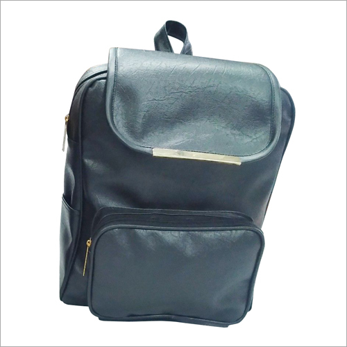 Black Plain Pu Backpack