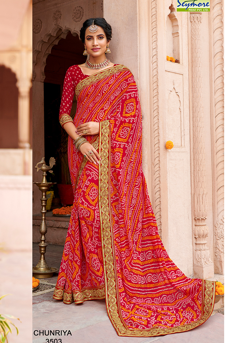 Red Georgette Bandhej Saree