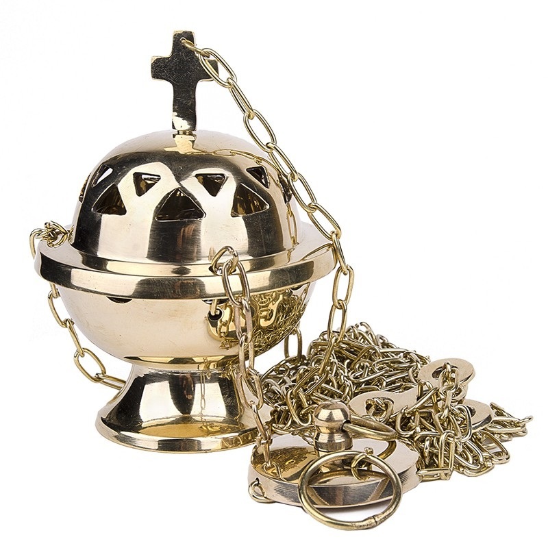 Brass Censer With Boat, Spoon & Chain
