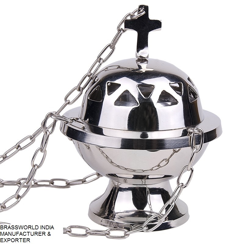 Brass Censer With Boat, Spoon & Chain