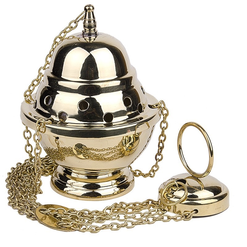 Brass Censer With Boat, Spoon & Chain
