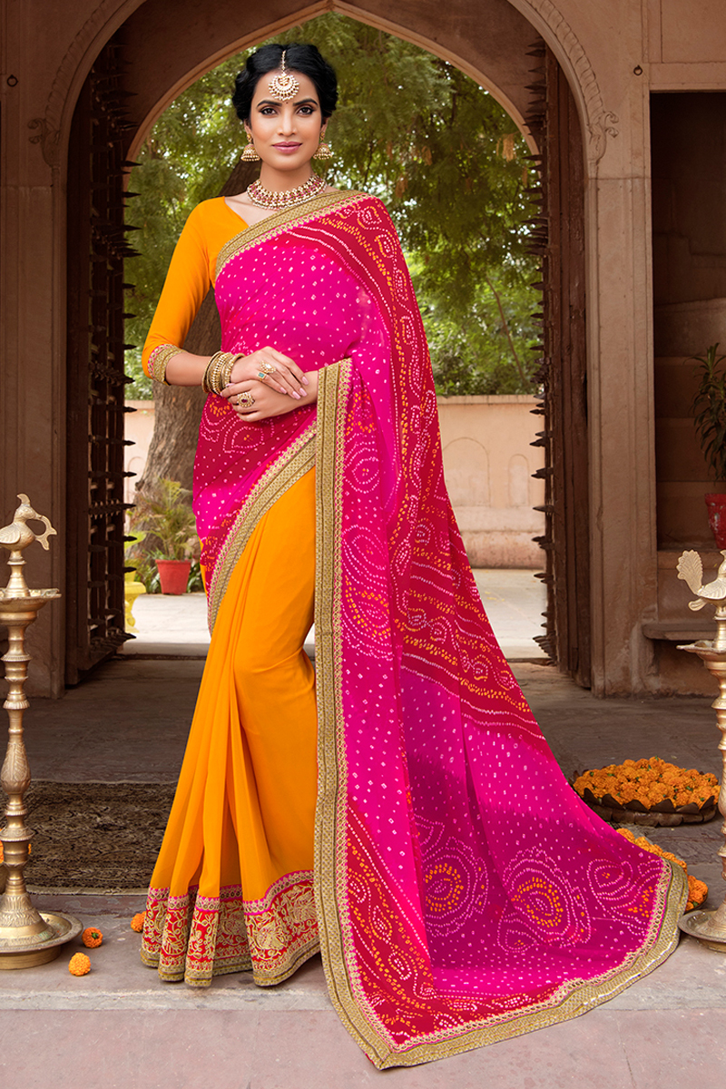 Yellow Bandhani Saree
