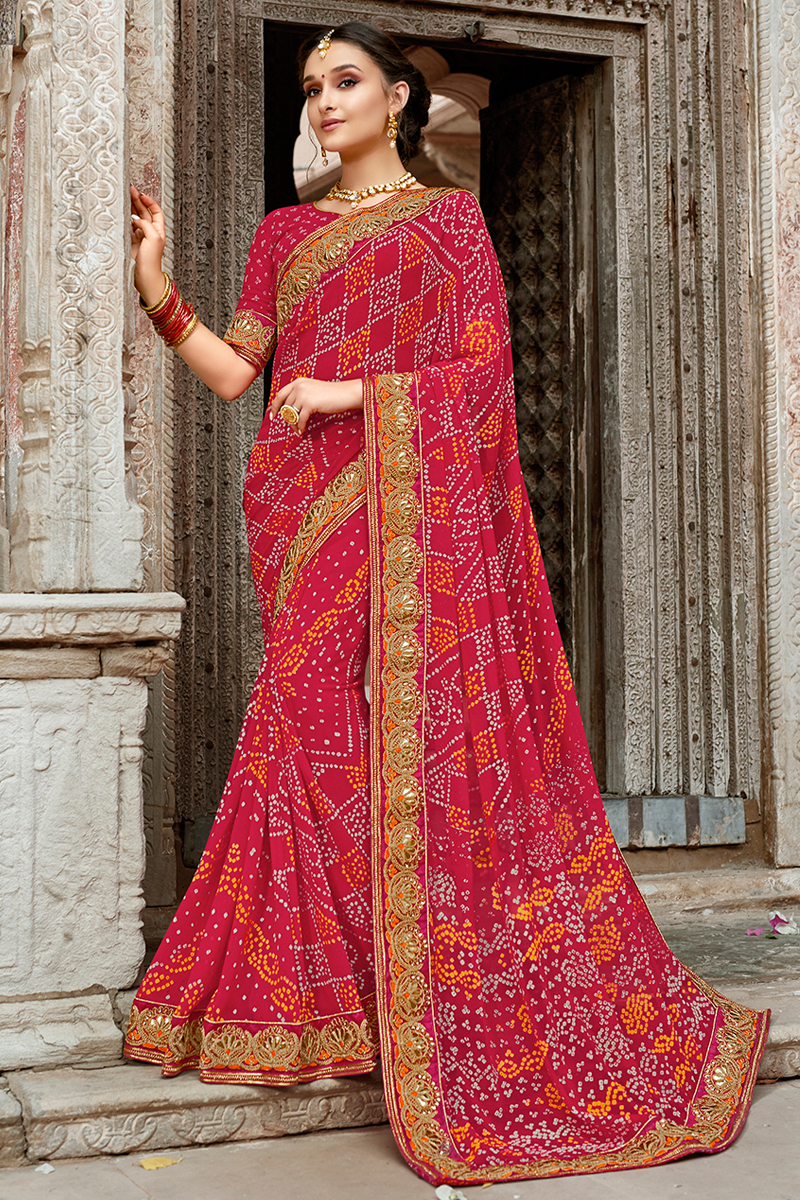 Maroon Bandhej Saree