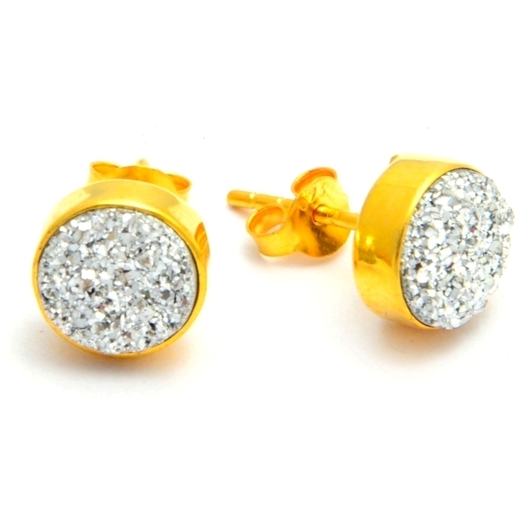 Silver Round Druzy Stud Earring Size: 8mm