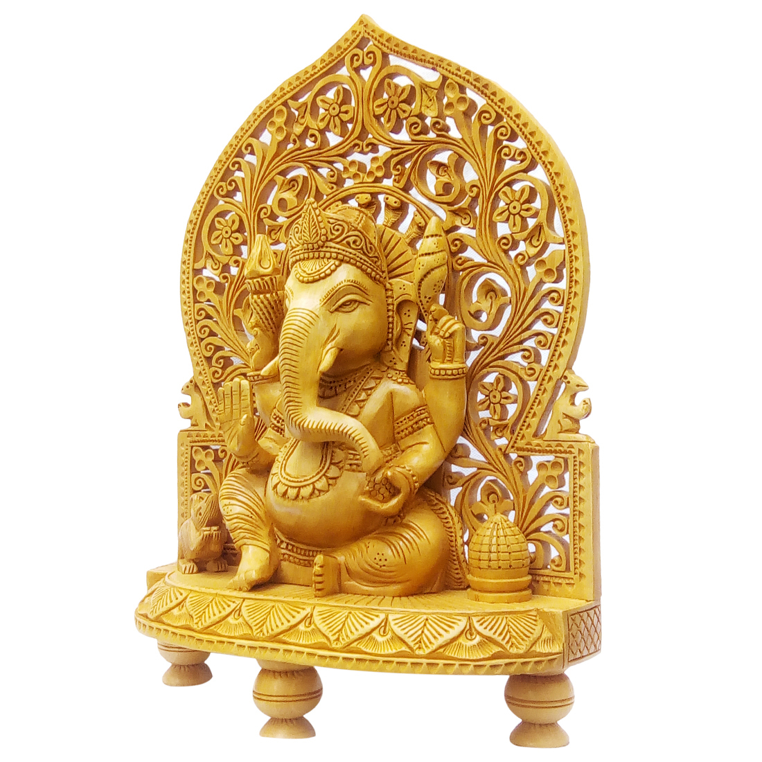 Polishing Wooden Ganesh Back Jali Stetu Idol 30 Cm