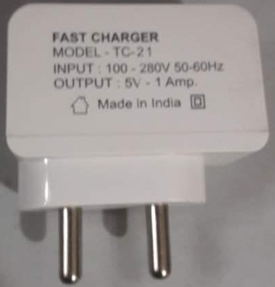 Mobile Charger 1.0A Single USB - Poly Carbonate, 5V Output Voltage, Black/White Color , 1A Output Current, 2 Pin Socket, 6 Months Warranty