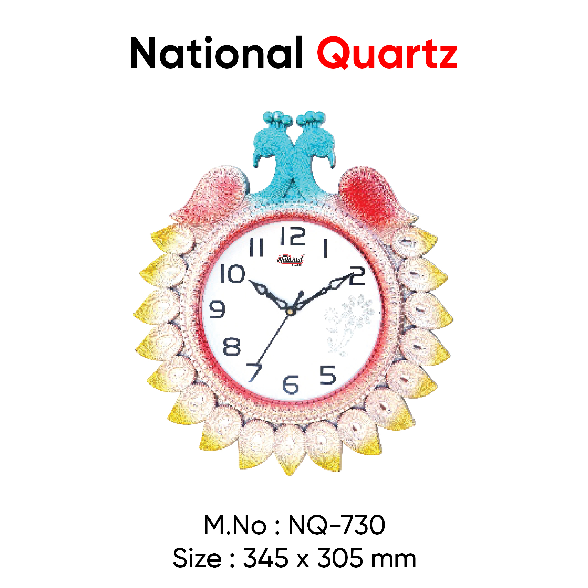 Multiple Color Option Peacock Bird Shape Wall Clock