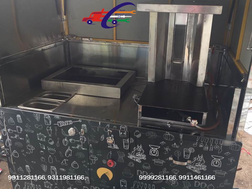 Shawarama Cart - Stainless Steel 5x3, Green | Insulated Storage, Shawarma Machine, Led Lights, Glass Work, Openable Flaps