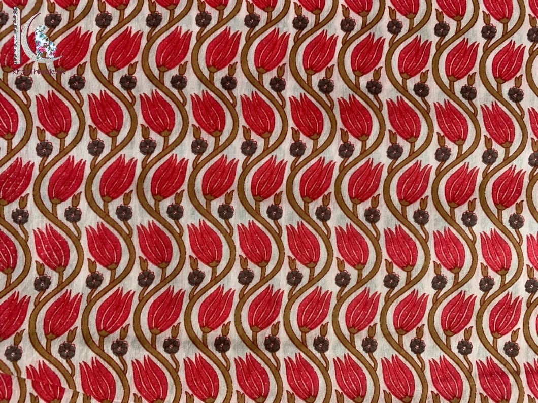 Cotton Floral Block Printed Fabric - 10 Meter Length, 44 Inch Width, Pink Grey Color, Lightweight & Quick Dry | Exceptionally Soft & Washable