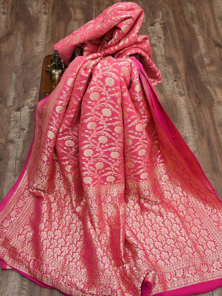 Khadi - 5.5 Meters Khadi Silk Saree, Orange Floral Design | Elegant Handwoven Quality, Luxurious Feel, Unique Drapes, Vibrant Colors