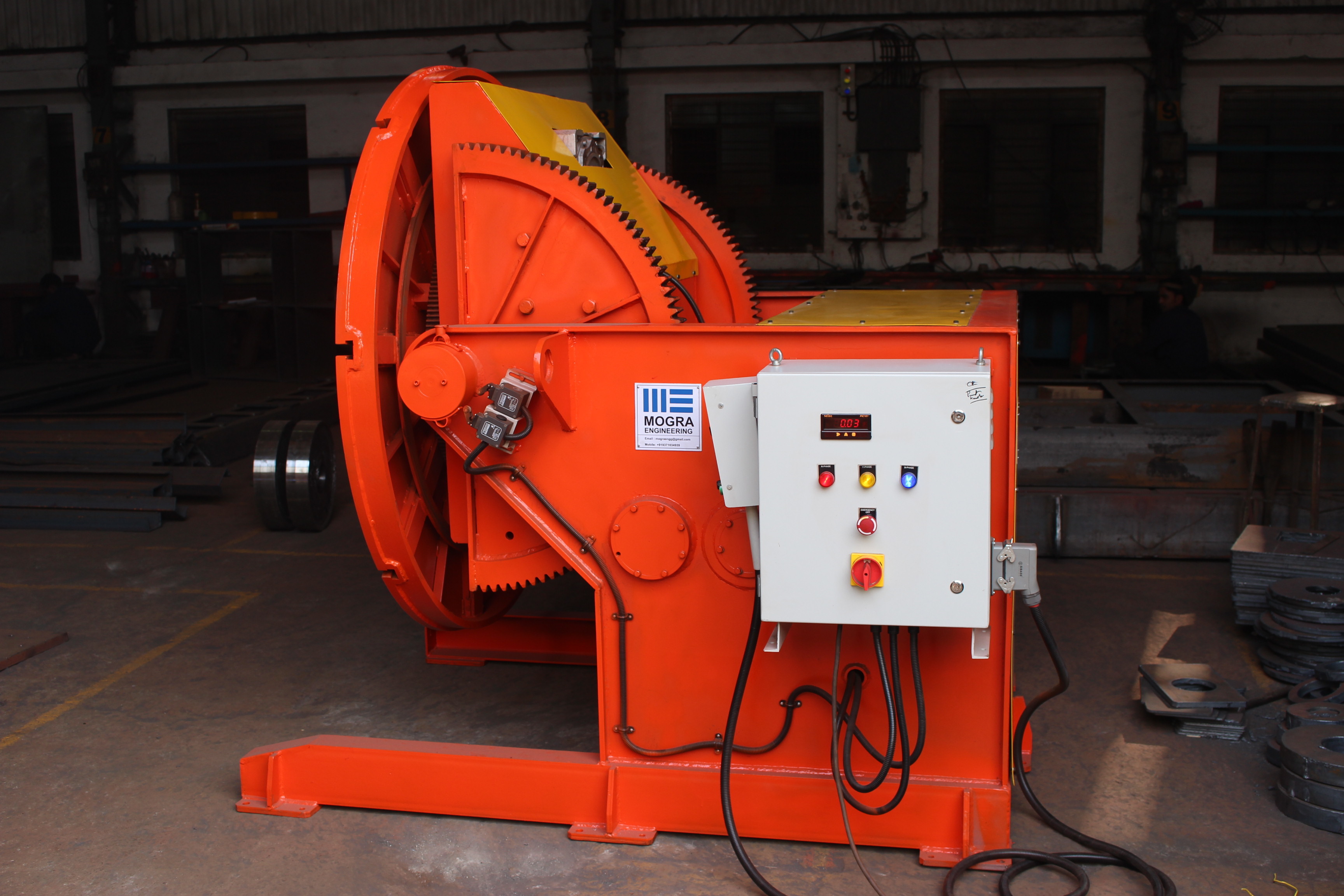 Wm-5000 Welding Positioners - Ms Material, 1500 Mm Height, 2250 Mm Length, 1750 Mm Width, Orange Color, 5000 Kg Capacity, 3 Hp Ac Motor, 0-135 Degree Tilt Range