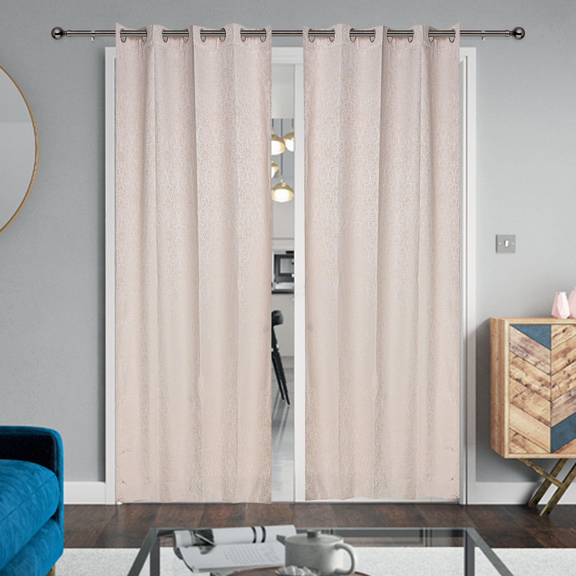 Classic Curtain - Polyester Material, 95 X 108 Inches, Beige Color | Grommet Top Style, Machine Washable, 2 Panels