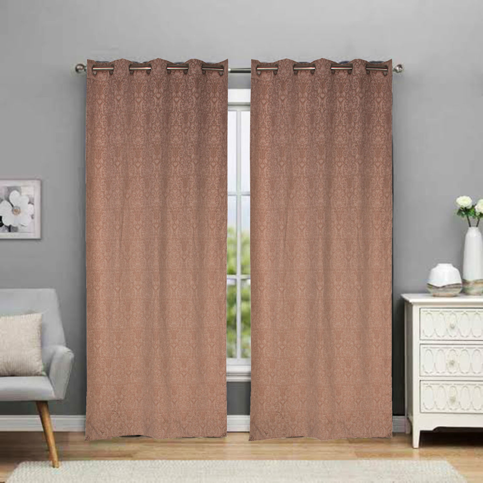 Classic Curtain - Polyester, 95x108 Inches | Brown, Grommet Top Style, Machine Washable, Set Of 2 Panels