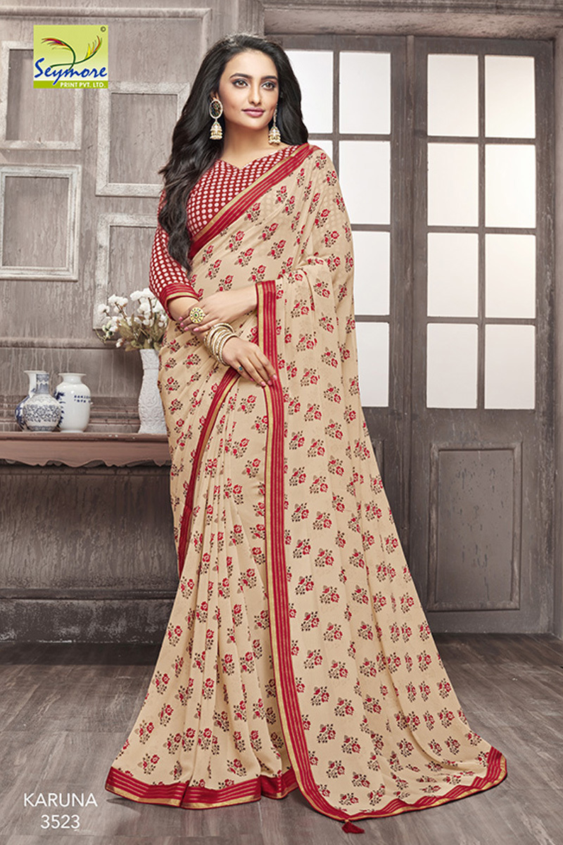 Cream Trendy Printed Saree
