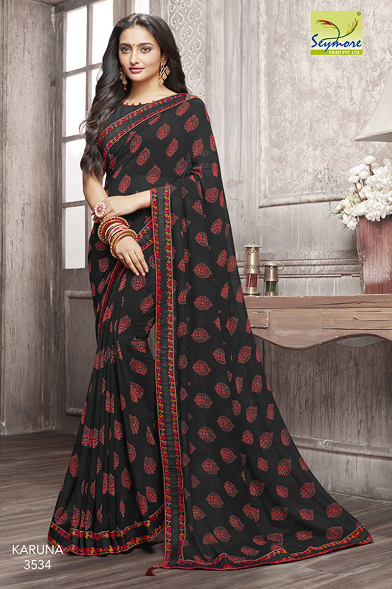 Black Casual Designer Border Saree