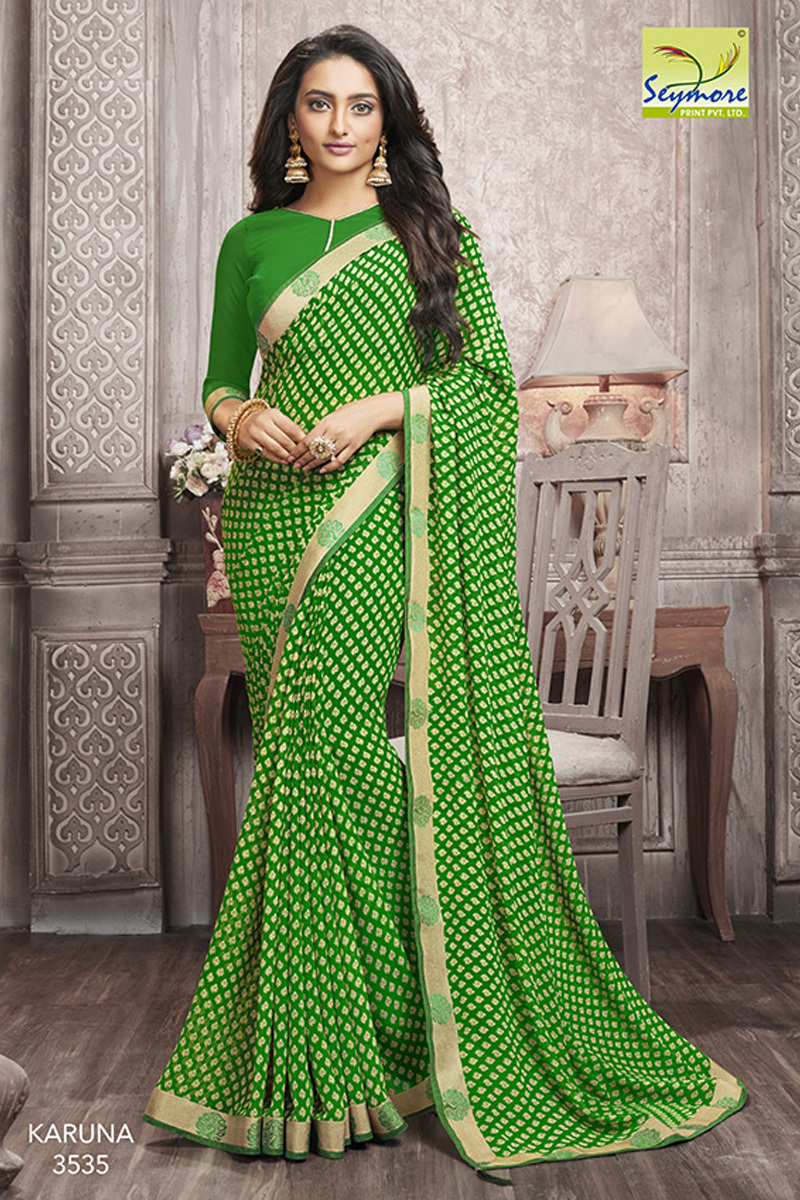 Green Designer Border Saree