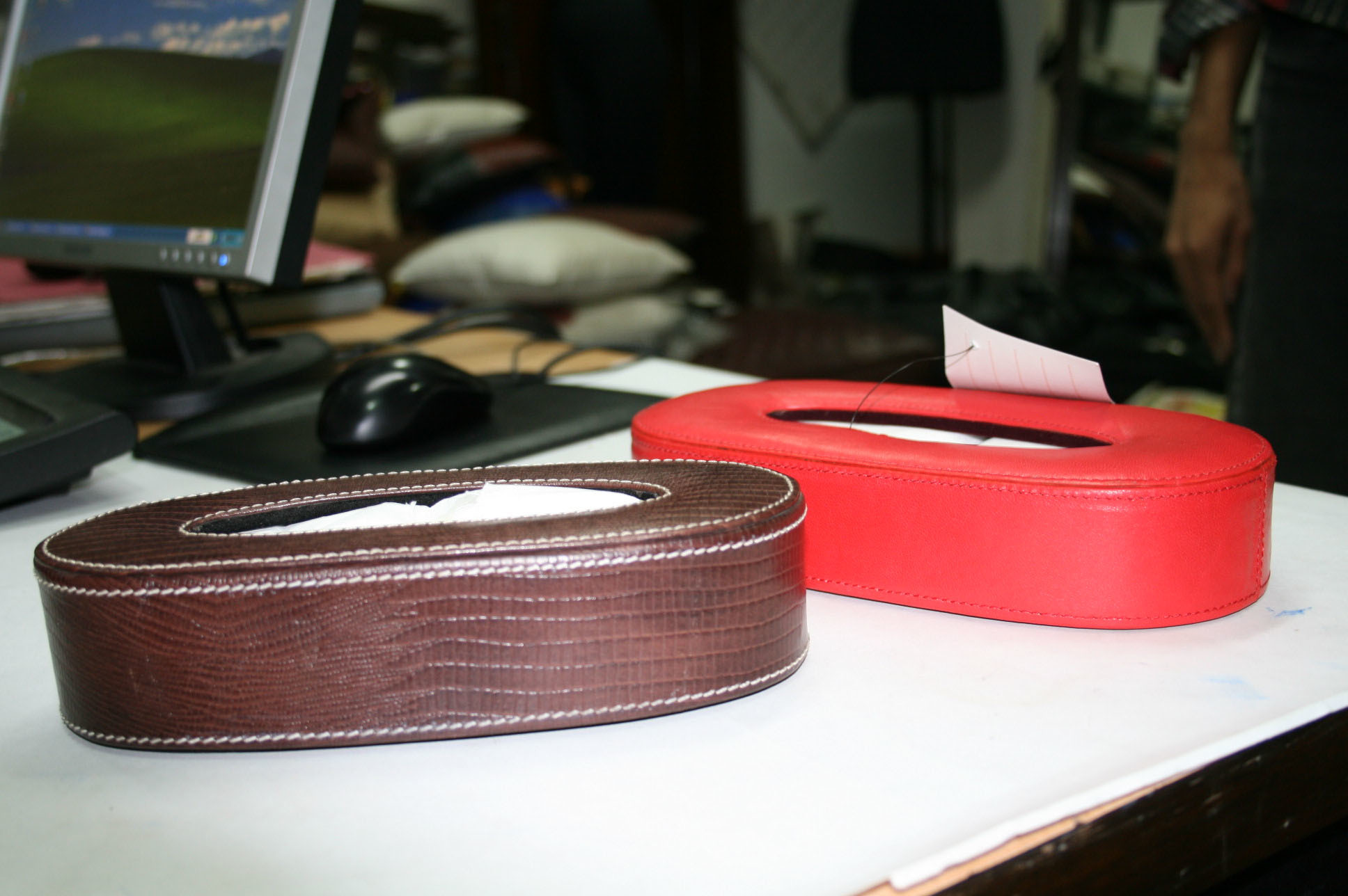 Black Textured Leather Tissue Box