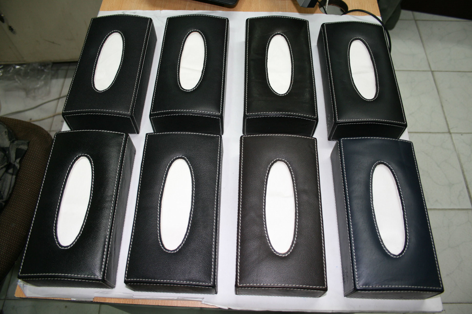 Black Textured Leather Tissue Box