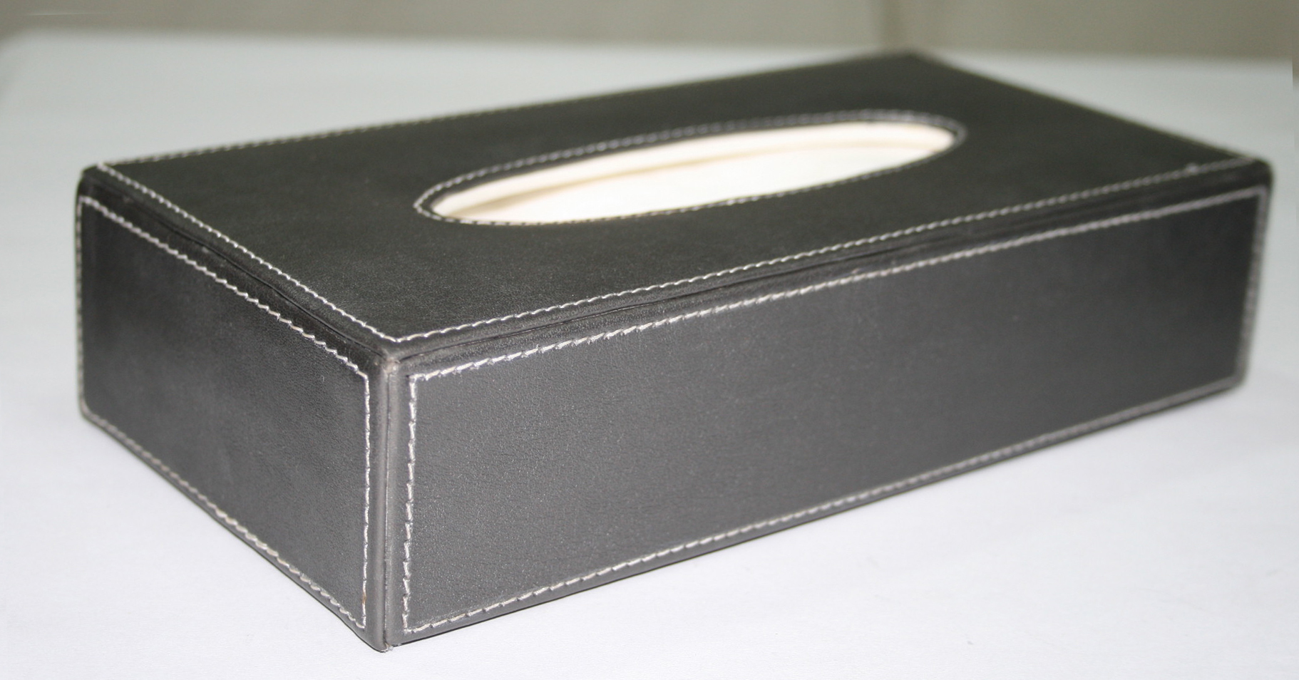 Black Textured Leather Tissue Box
