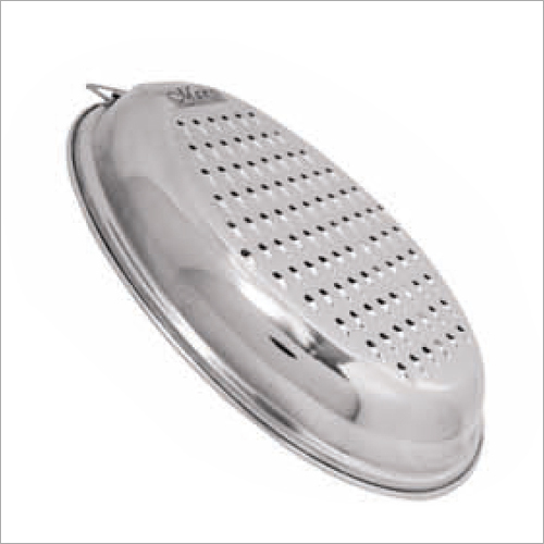 Steel Deep Oval Khamni Grater - Stainless Steel, Polished Finish, Silver Color | Durable Design for Easy Grating and Hassle-Free Cleaning
