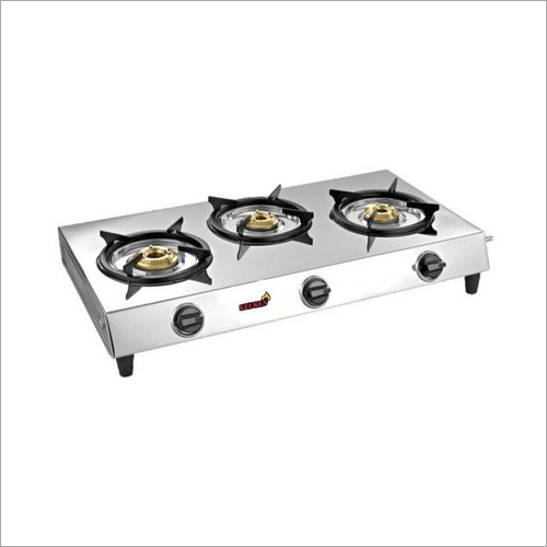Three Burner Gas Stove - Stainless Steel, Manual Ignition | 1 Year Warranty, Durable and Efficient Design