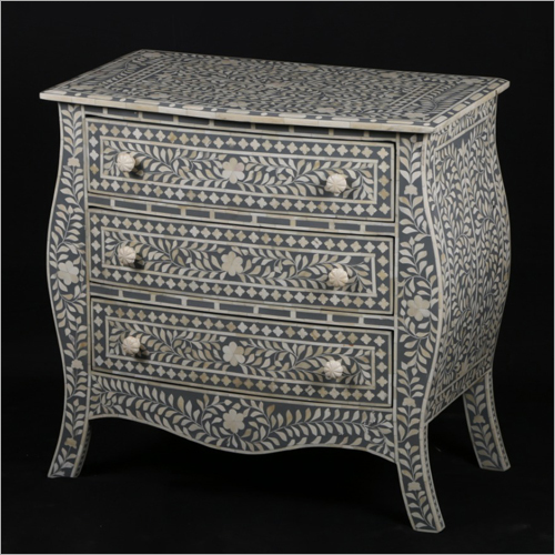 Wood Handcrafted Bone Inlay 3 Drawer Chest
