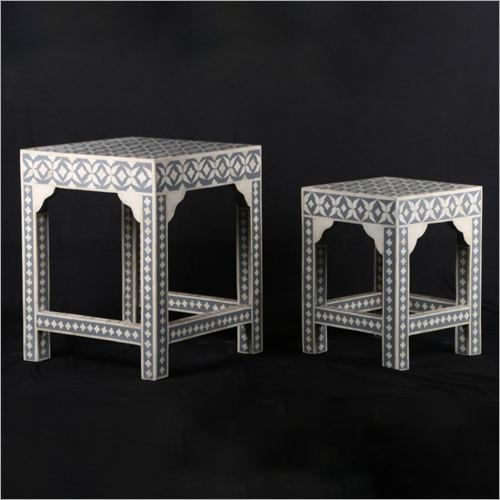 Wood Mother Of Pearl Inlay Stool