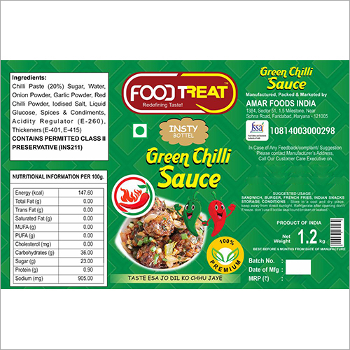 Green Chilli Sauce - Liquid Form, Spicy Flavor With Premium Ingredients | 6 Months Shelf Life, Leak-proof Packaging