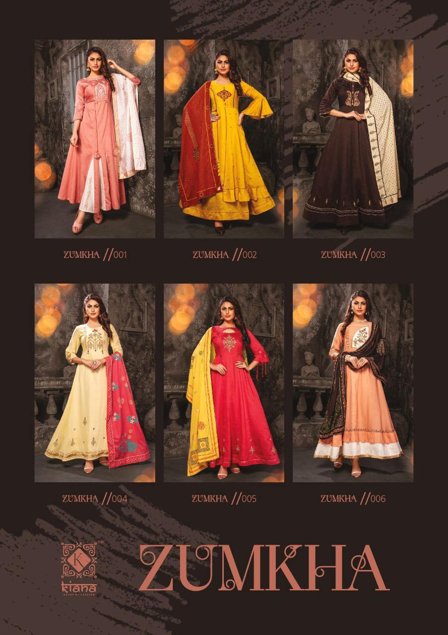 Indian Fancy Chanderi Long Kurti With Embroidery Work With Dupatta Block Print