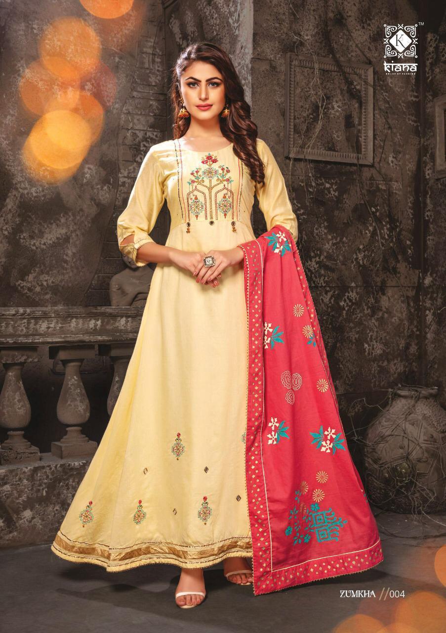 Indian Fancy Chanderi Long Kurti With Embroidery Work With Dupatta Block Print
