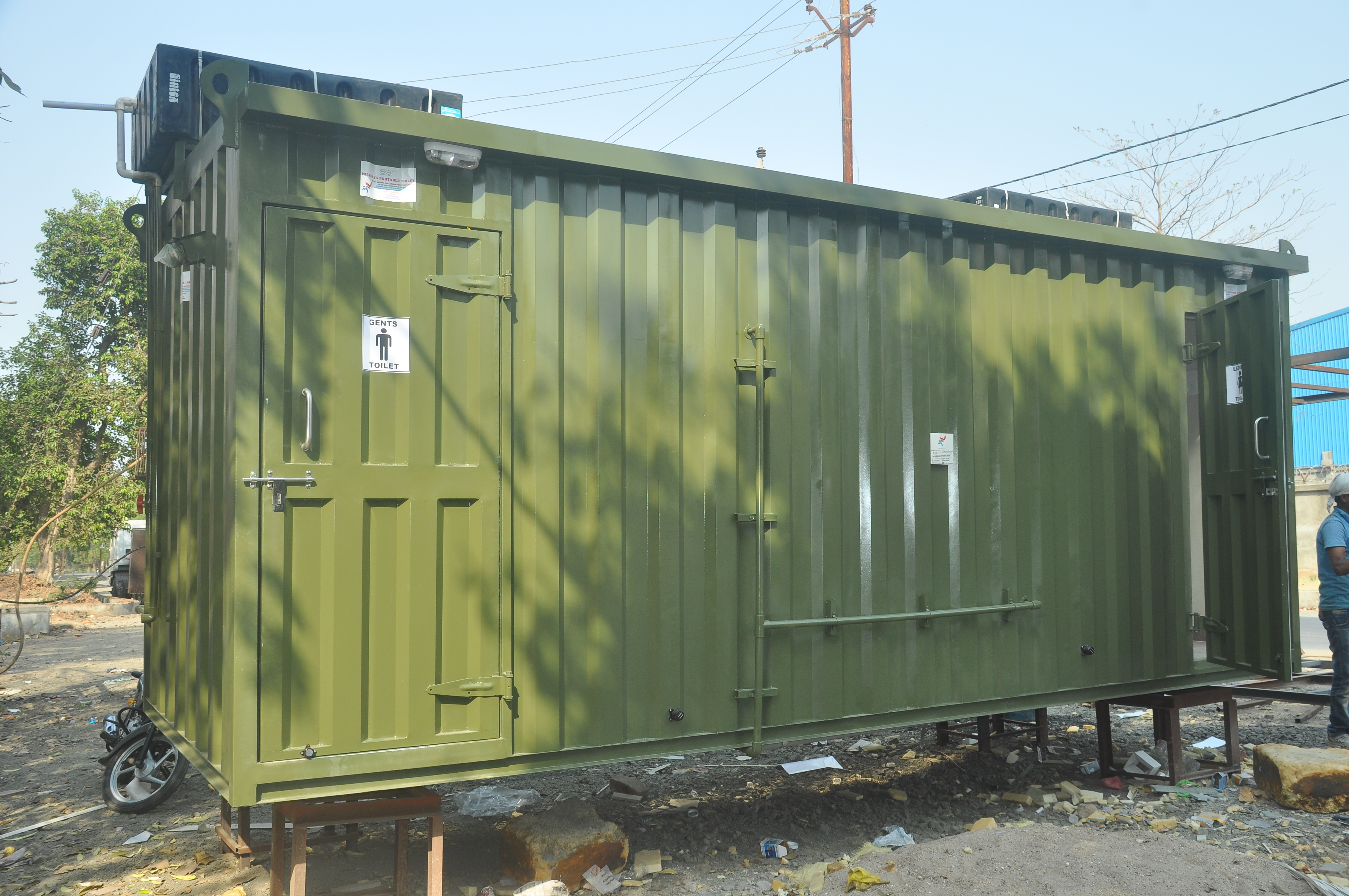 Containerized Toilet - Floor Material: 18mm Thick Cement Sheet Covered With Ceramic Tiles Or Green Marble