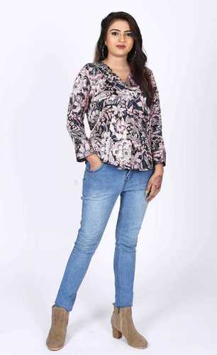 Printed American Crepe Top - Satin, S, M, L, XL, 22 Inch Length | Colorful Printed, Washable, Cool Pass, Ethnic Indian Style