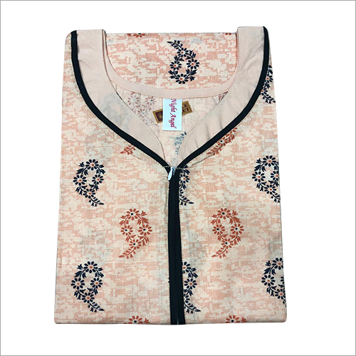 Bedroom Nighty - Cotton, S-XL Size Range, Peach Color, Short Sleeve, Round Neckline, Floral Pattern | Comfortable Women's Nightwear for Home Use