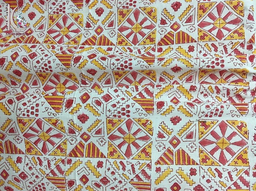 Multicolor Bagru Print Hand Block Printed Fabric