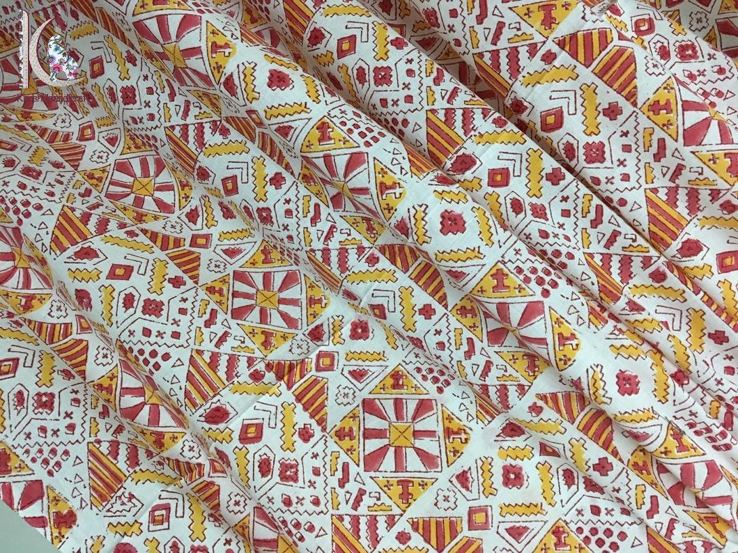 Multicolor Bagru Print Hand Block Printed Fabric