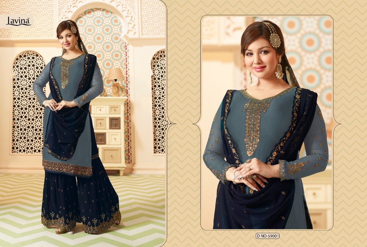 Lavina Stylish Plazzo Salwar Suit - Georgette Embroidery Full Sleeve Xxl Pink Color Washable Full Length