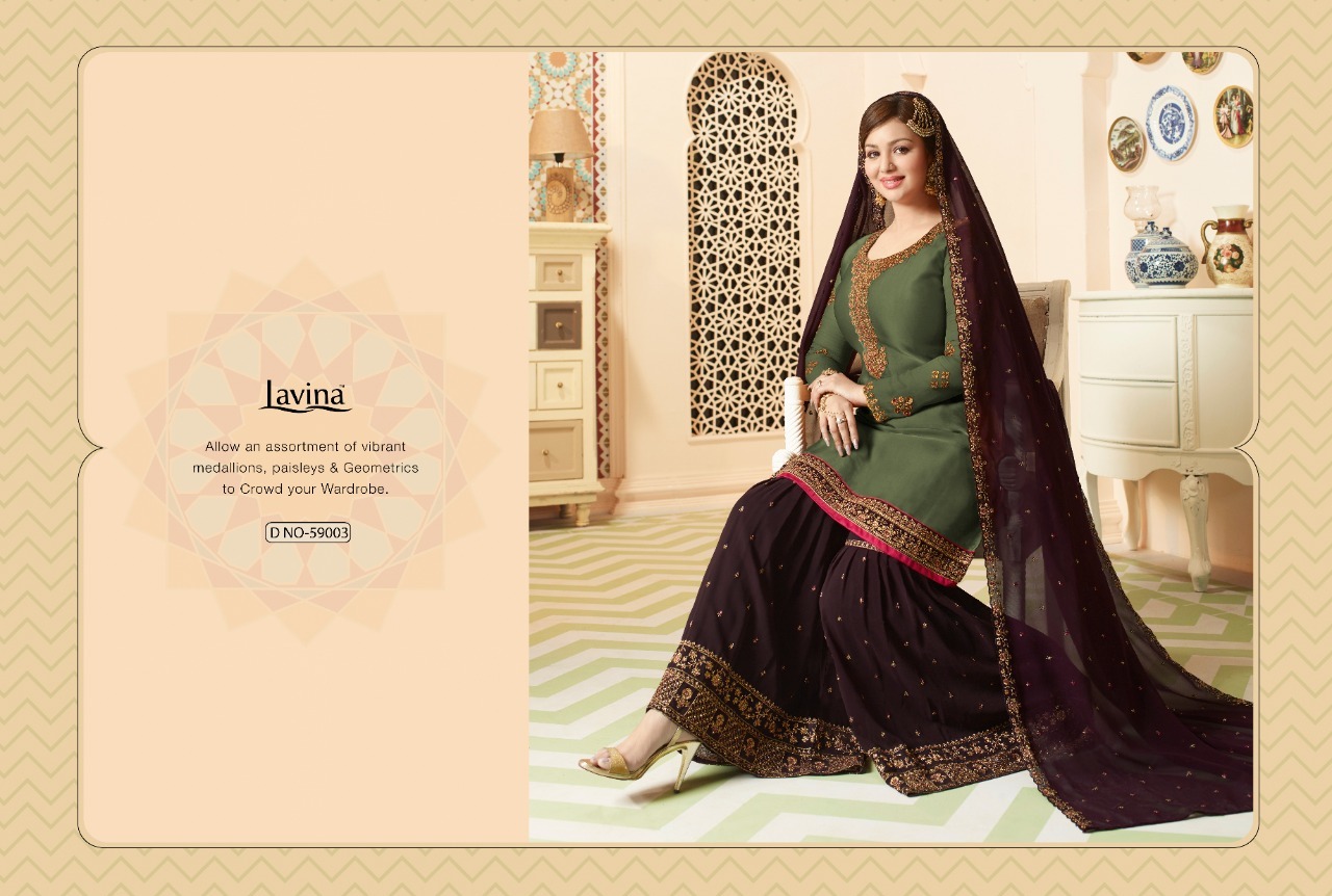 Lavina Stylish Plazzo Salwar Suit - Georgette Embroidery Full Sleeve Xxl Pink Color Washable Full Length