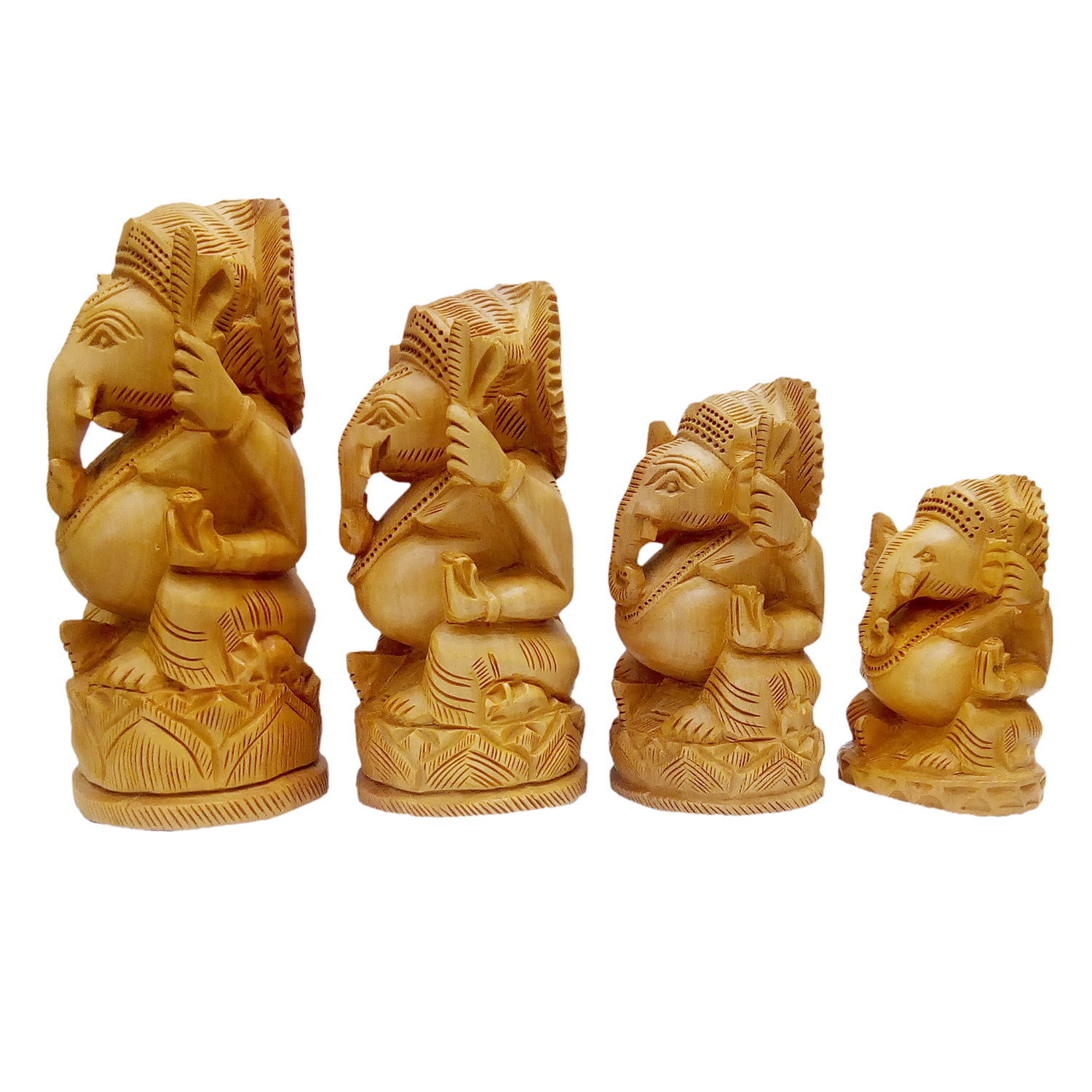 Polishing Wooden Ganesh Round Set Of 4 Pcs